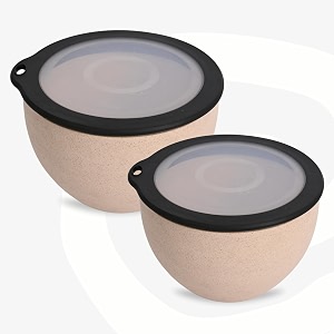 eha earth friendly mixing bowls and serving bowls with lid  microwave safe bowl set  storage bowls made with rice husk and bamboo fibers  2900ml 1600ml  set of 2  sand castle beige