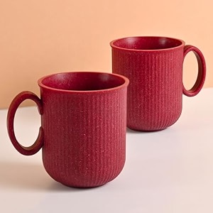 eha earth friendly statement coffee mug set  coral  2 x 350 ml  rice husk biocomposite  microwave safe
