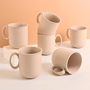 eha earth friendly statement coffee mug set  coffee mugs set of 6  350 ml  cups and mugs made with rice husk  microwave safe mugs for coffee reheat only  mugs for gift  sand castle