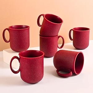 eha earth friendly statement coffee mug set  coffee mugs set of 6  350 ml  cups and mugs made with rice husk biocomposite  microwave safe mugs for coffee reheat only  mugs for gift  coral