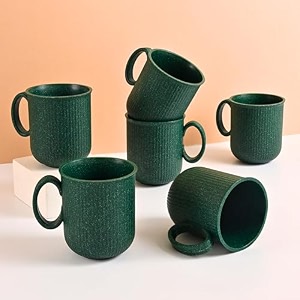 eha earth friendly statement coffee mug set  coffee mugs set of 6  350 ml  cups and mugs made with rice husk biocomposite  microwave safe mugs for coffee reheat only  mugs for gift  fern