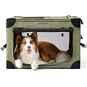 EHEYCIGA Collapsible Dog Crate 30 Inches, Portable Travel Crate for Medium Dogs, Soft Foldable Pet Kennel with 4-Door Mesh Windows Indoor & Outdoor, Green