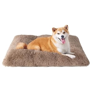 eheyciga fluffy dog crate bed for large dogs plush faux fur pad camel