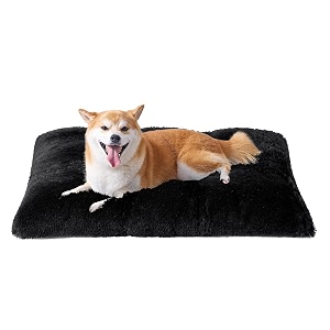 eheyciga fluffy dog crate bed for large dogs plush faux fur pad black