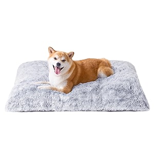 eheyciga fluffy dog crate bed for large dogs plush faux fur pad grey