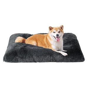 eheyciga fluffy dog crate bed for large dogs plush faux fur pad dark grey