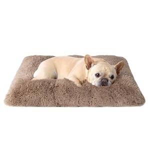 eheyciga fluffy dog crate bed for medium dogs plush crate pad camel