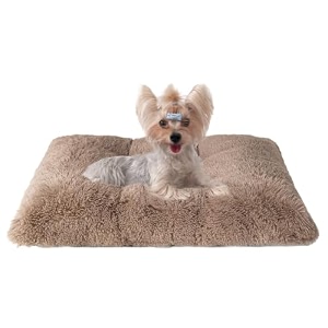 eheyciga fluffy dog crate bed for small dogs plush crate pad camel