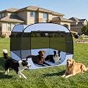 EighteenTek XLarge Popup Portable Dog Houses, 5.3'x4'H Assembly-Free Gazebo-Style Dog Cot Cat Playpen Screen Pet Tent Sun Shade Shelter Dog Bed with Canopy for Outdoor, Anti-Bugs with Leakproof Bottom