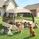 EighteenTek XXLarge Popup Portable Dog Houses, 10'x4.8'H Assembly-Free Gazebo-Style Dog Cot Cat Playpen Screen Pet Tent Sun Shade Shelter Dog Bed with Canopy for Outdoor Anti-Bugs with Leakproof Floor