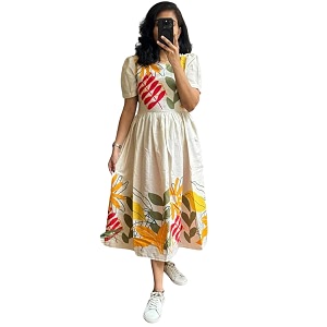 eightone Floral Printed Cotton Frock for Women