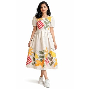 eightone Women Floral Print Cotton Midi Dress
