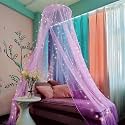 Bed Canopy Mosquito Net with 250pcs Warm White Curtain Lights, Bed Canopy for Girls Room Decor or Theme Party, Purple/Warm White Lights