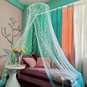 Bed Canopy Mosquito Net with 250pcs Warm White Curtain Lights, Bed Canopy for Girls Room Decor or Theme Party, Green/Warm White Lights