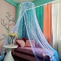 Bed Canopy Mosquito Net with 250pcs Warm White Curtain Lights, Bed Canopy for Girls Room Decor or Theme Party, Blue/Warm White Lights