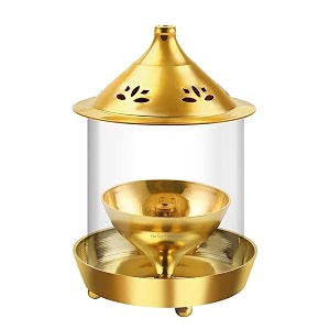ein sof brass akhand diya with glass cover for pooja mandir and home 7 inches gold