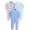EIO 100% Cotton Sleep Romper Jumpsuit Night Suits for Infants Newborn Baby Boys &amp; Girls Pack of 3, Blue, 9 Months-12 Months