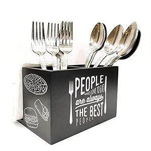 ek do dhai wooden cutlery amp tissue holder for counter top  dining table  kitchen table for forks  knives  spoons  kitchen organizer cutlery holder  black  3 compartments