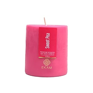 ekam sweet pea pillar soy wax scented candle 218 grams 30 hours burn time long lasting premium candles ideal for home decor gifting amp aromatherapy