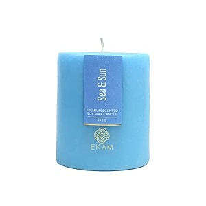 ekam sea amp sun pillar soy wax scented candle 218 grams 30 hours burn time long lasting premium candles ideal for home decor gifting amp aromatherapy