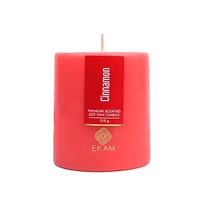 ekam cinnamon pillar soy wax scented candle 218 grams 30 hours burn time long lasting premium candles ideal for home decor gifting amp aromatherapy