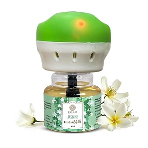 ekam plug-in air freshener kit machine  45ml refill  jasmine fragrance  long-lasting aroma up to 125 days  ideal for home rooms amp bathrooms