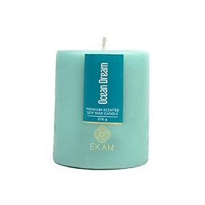 ekam ocean dream pillar soy wax scented candle 218 grams 30 hours burn time long lasting premium candles ideal for home decor gifting amp aromatherapy