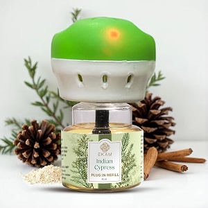 ekam plug-in air freshener kit machine  45ml refill  indian cypress scent  long-lasting aroma for 125 days  500 hours  ideal for rooms amp bathrooms