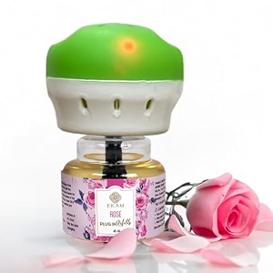 ekam plug-in air freshener kit machine  45ml refill  rose scent  long-lasting aroma for 125 days  500 hours  ideal for rooms amp bathrooms
