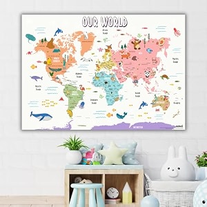 ekdali world map - for wall poster  wall poster big size  wall posters for study learn  home amp decor -school boysgirls kids pastel colors 24 x 33 inch