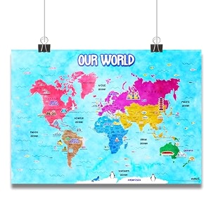 ekdali world map - for wall poster  wall poster big size  wall posters for study learn  home amp decor -school boysgirls kids light blue 234 x 331 inch