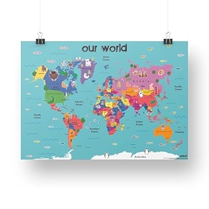 ekdali world map - for wall poster  wall poster big size  wall posters for study learn  home amp decor -school boysgirls kids light blue 234 x 331 inch