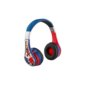ekids marvel avengers kids bluetooth headphones with microphone aux cord volume reduced foldable for school home or travel