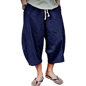 eklentson mens capri long shorts below knee loose fit elastic drawstring tapered casual linen shorts men