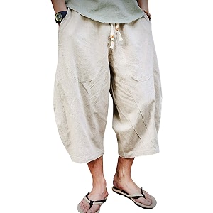 eklentson mens capri long shorts below knee loose fit elastic drawstring tapered casual linen shorts men