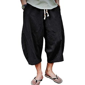 eklentson mens capri long shorts below knee loose fit elastic drawstring tapered casual linen shorts men