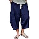 EKLENTSON Mens Capri Long Shorts Below Knee Loose Fit Elastic Drawstring Tapered Casual Linen Shorts Men