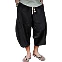 EKLENTSON Mens Capri Long Shorts Below Knee Loose Fit Elastic Drawstring Tapered Casual Linen Shorts Men