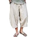 EKLENTSON Mens Capri Long Shorts Below Knee Loose Fit Elastic Drawstring Tapered Casual Linen Shorts Men