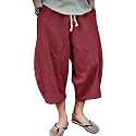 EKLENTSON Mens Capri Long Shorts Below Knee Loose Fit Elastic Drawstring Tapered Casual Linen Shorts Men
