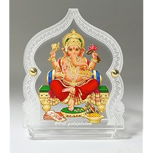 eknoor 24ct gold plated ganesh ji acrylic arch car dashboard frame