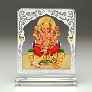 eknoor 24ct gold plated ganesh ji acrylic crown car dashboard frame