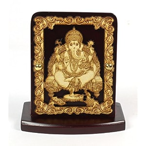 eknoor wooden carved ganesh ji for home and car dashboard