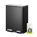 EKO EcoCasa 8+5 Gal (30+20L) Dual Trash Can for Kitchen, Large Stainless Steel Step-On Garbage Can, Trash and Recycle Bin Combo with Soft-Close Lids, Removable Color-Coded Inner Buckets, Matte Black