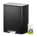 EKO EcoCasa II 36L+24L Dual Trash Can with Recycle Bin, Stainless Steel Garbage Can with Lid, Deodorizer Compartment, Odor-Proof and Fingerprint Resistant, Matte Black