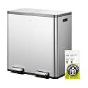 EKO EcoCasa Plus 2 x 10.6 Gal Dual Recycling Trash Can for Kitchen, Large Stainless Steel Step-On Garbage Can with Soft-Close Lids, Odor-Proof and Fingerprint-Resistant, Removable Buckets with Handles