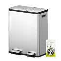 EKO EcoCasa Stainless Steel Dual Step Trash Can for Recycling, 30L+20L Rectangular Kitchen Trash Can, Independent Pedals and Lids, Soft Close and Fingerprint Resistant