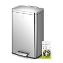 EKO Madison Brushed Stainless Steel 13.2 Gal/50L Kitchen Step Trash Can or Recycling Bin, Removable Inner Liner, Soft Close Lid, Fingerprint Resistant Finish