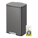 EKO Madison Gunmetal Stainless Steel 13.2 Gal/50L Kitchen Step Trash Can or Recycling Bin, Removable Inner Liner, Soft Close Lid, Fingerprint Resistant Finish