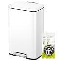 EKO Madison Matte White Stainless Steel 13.2 Gal/50L Kitchen Step Trash Can or Recycling Bin, Removable Inner Liner, Soft Close Lid, Fingerprint Resistant Finish